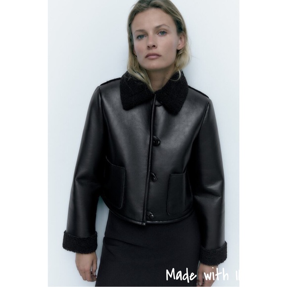 Zara Faux Leather Lined with Faux Shearling Jacket - Picture 2 of 16